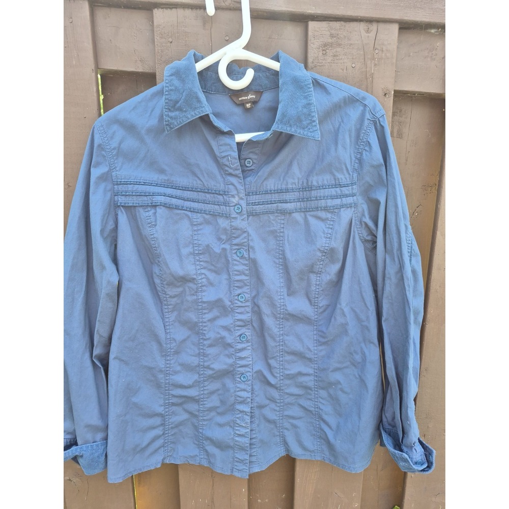 Vintage Cotton Ginny Plus Size S Womens Button Down Shirt Navy Blue Corduroy EUC